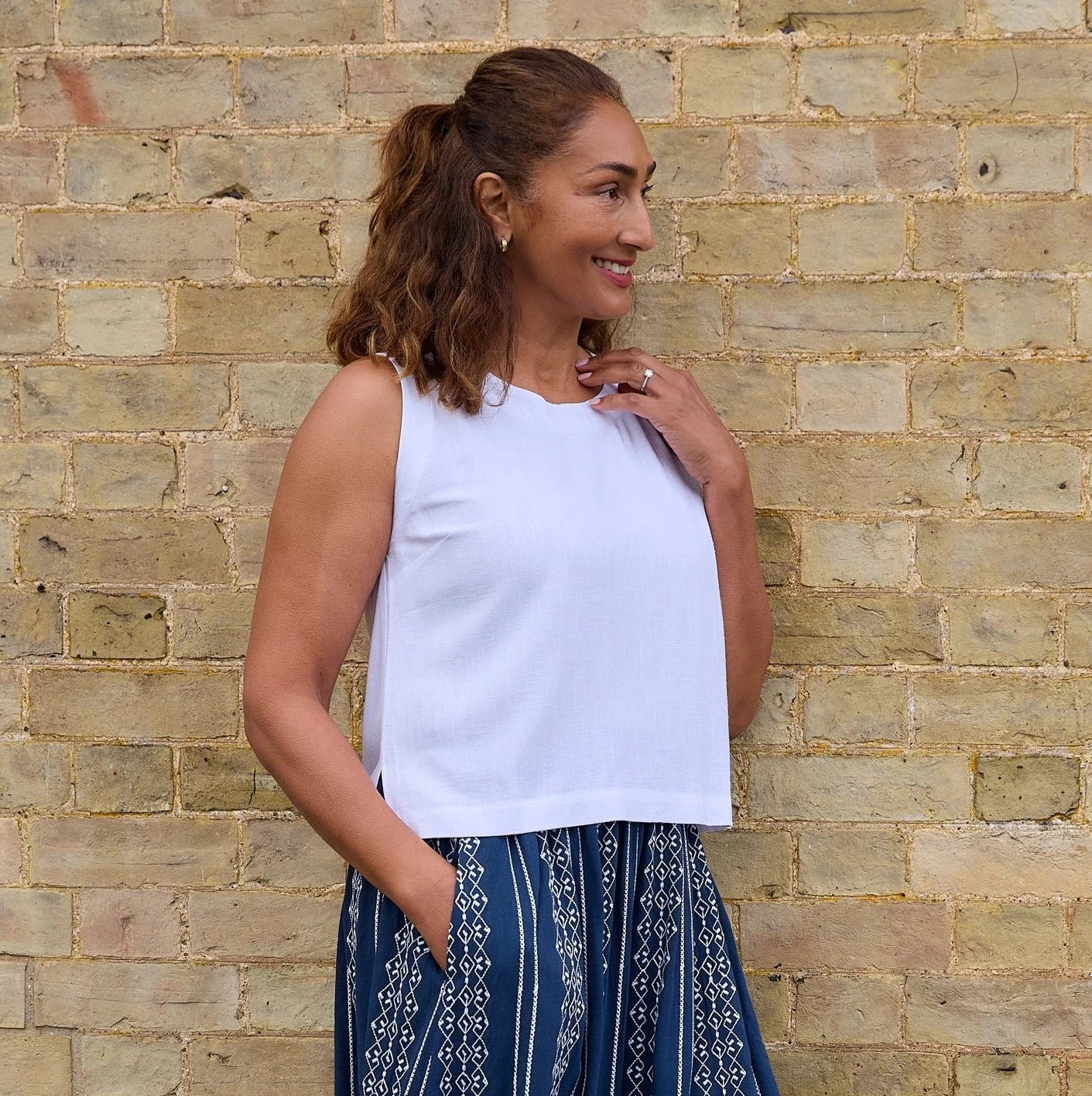 Linen Viscose Button Back Vest - White - Simply Rye