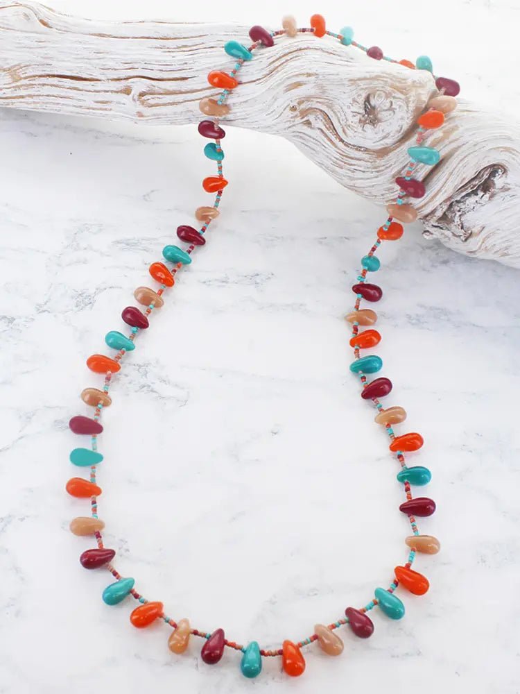 Long Glass Bead Necklace - Orange - Simply Rye