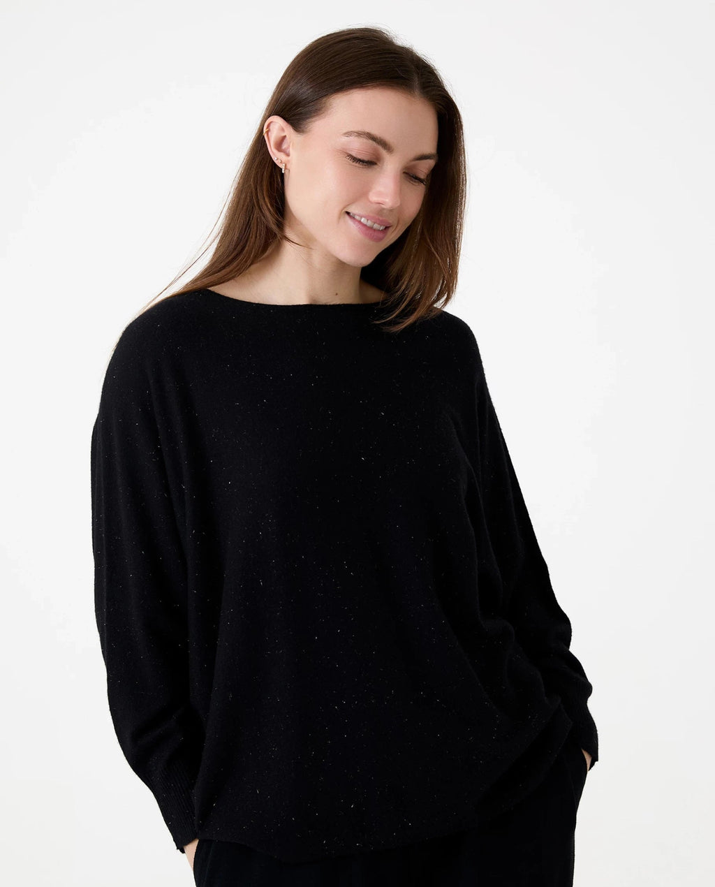 Lurex Cashmere Like Batwing Jumper - Black - Simply Rye