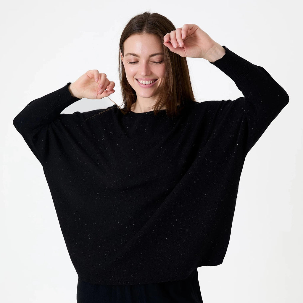 Lurex Cashmere Like Batwing Jumper - Black - Simply Rye