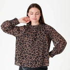 Painterly Leopard High Neck Blouse - Mink