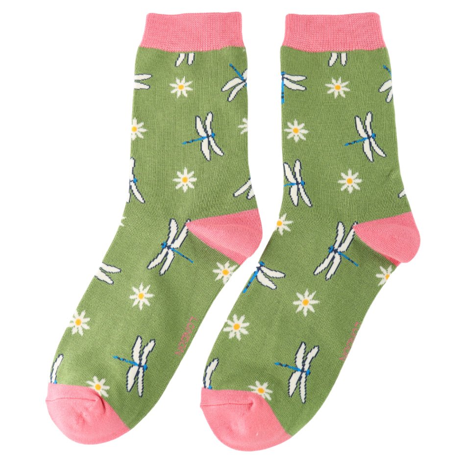 Miss Sparrow Dragonflies & Daisies Socks - Simply Rye