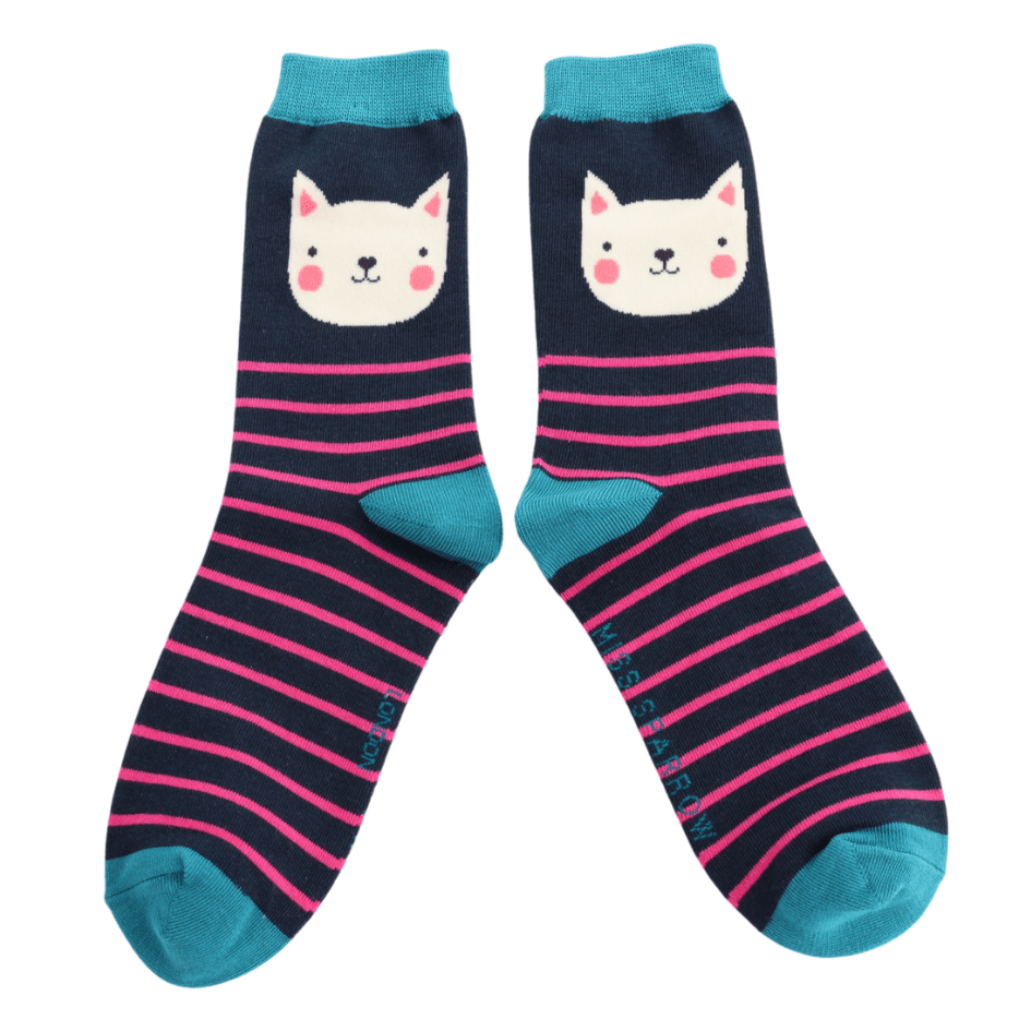 Miss Sparrow Kitty Stripes Socks - Simply Rye