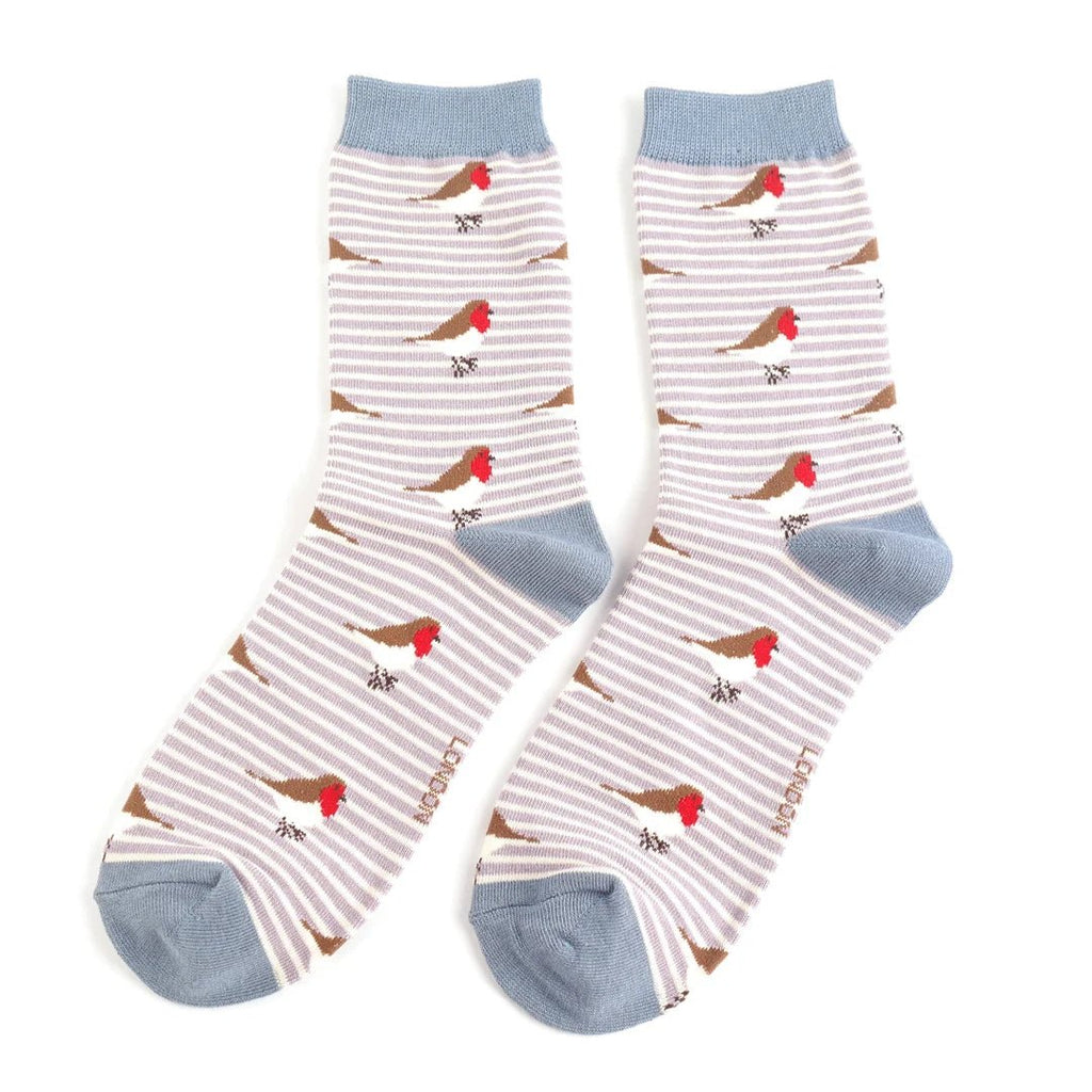 Miss Sparrow Robins on Stripes Socks - Simply Rye