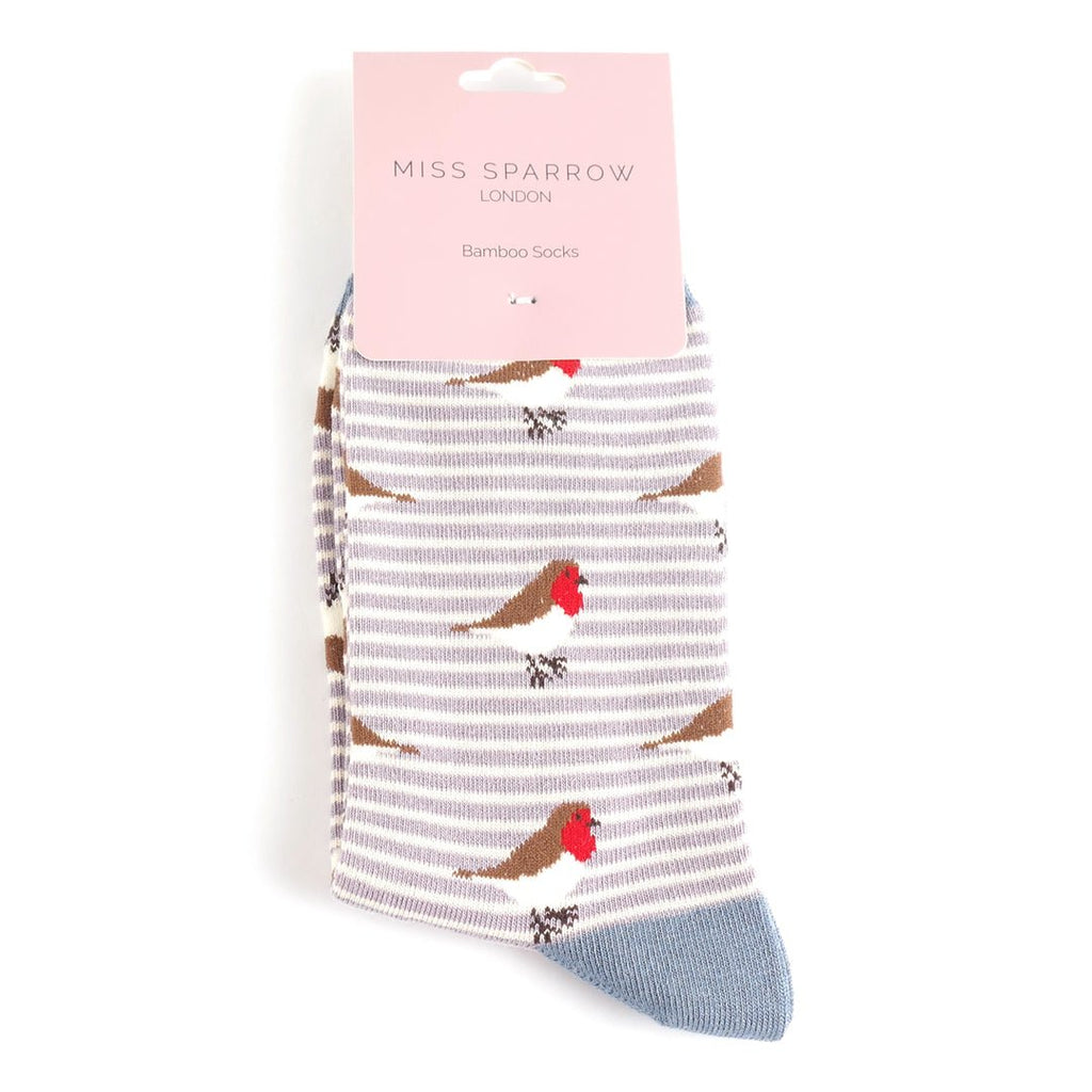 Miss Sparrow Robins on Stripes Socks - Simply Rye