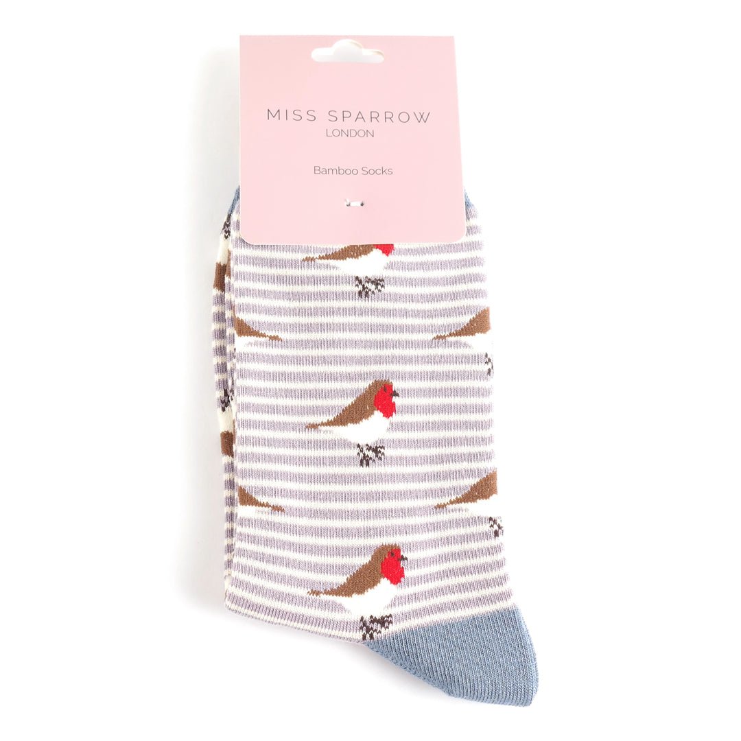 Miss Sparrow Robins on Stripes Socks - Simply Rye