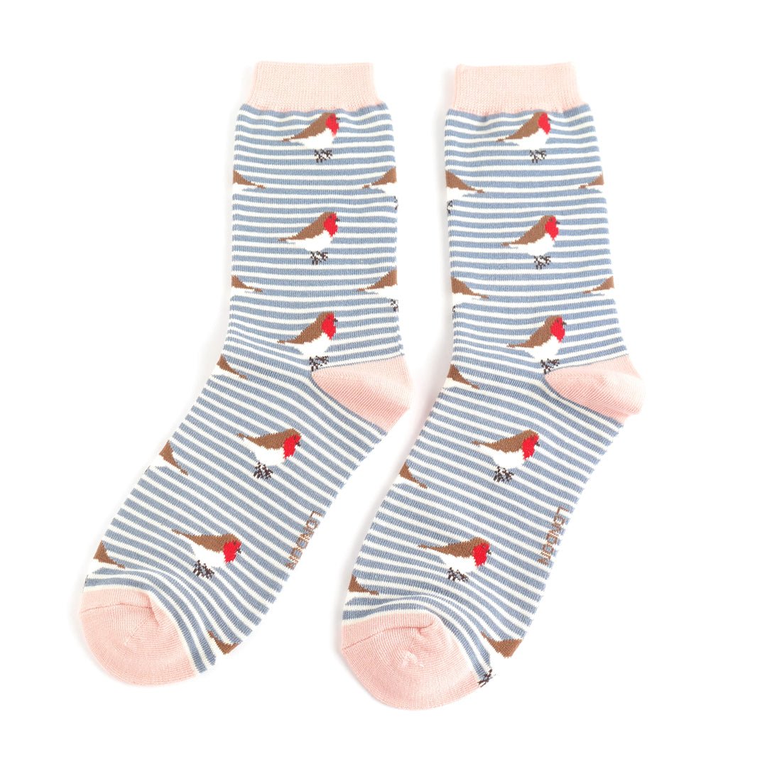 Miss Sparrow Robins on Stripes Socks - Simply Rye