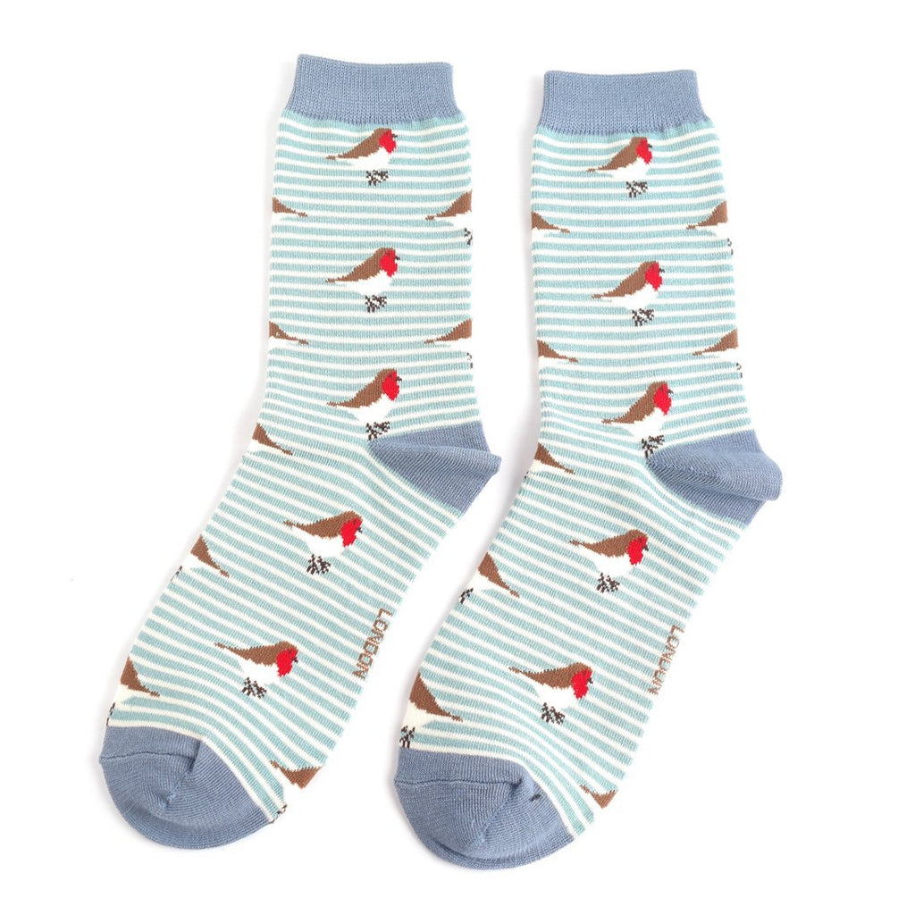 Miss Sparrow Robins on Stripes Socks - Simply Rye