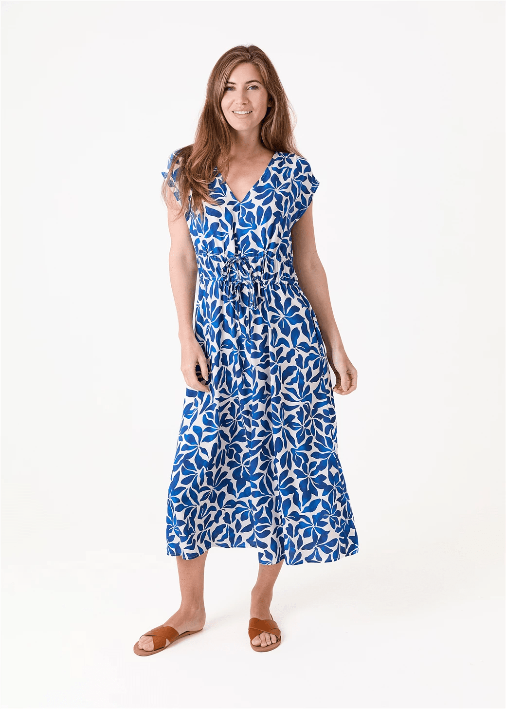 Mottled Floral V Neck Dress - Navy - Simply Rye