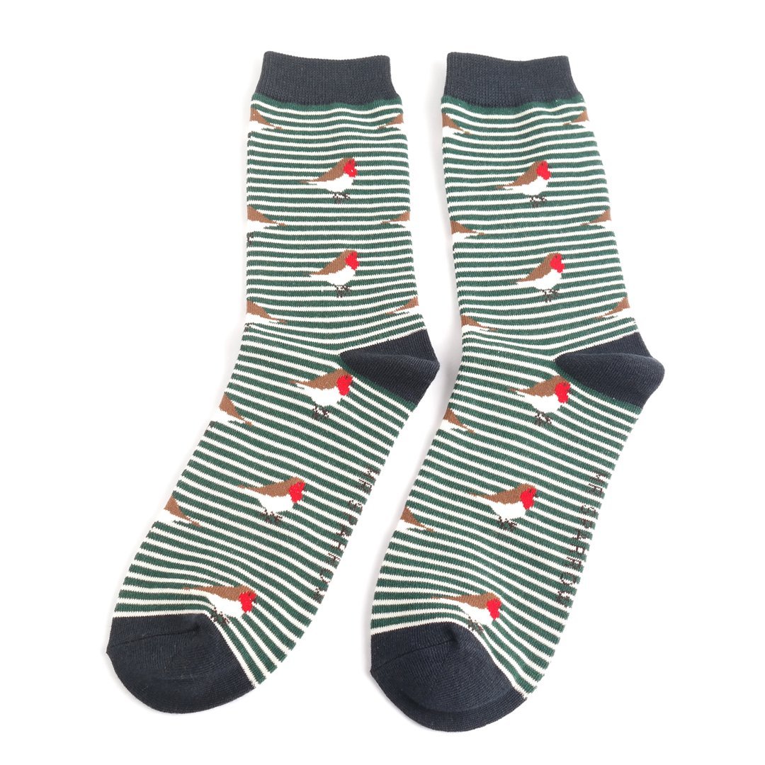 Mr Sparrow Robins on Stripes Socks - Simply Rye