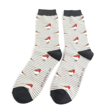 Mr Sparrow Robins on Stripes Socks - Simply Rye