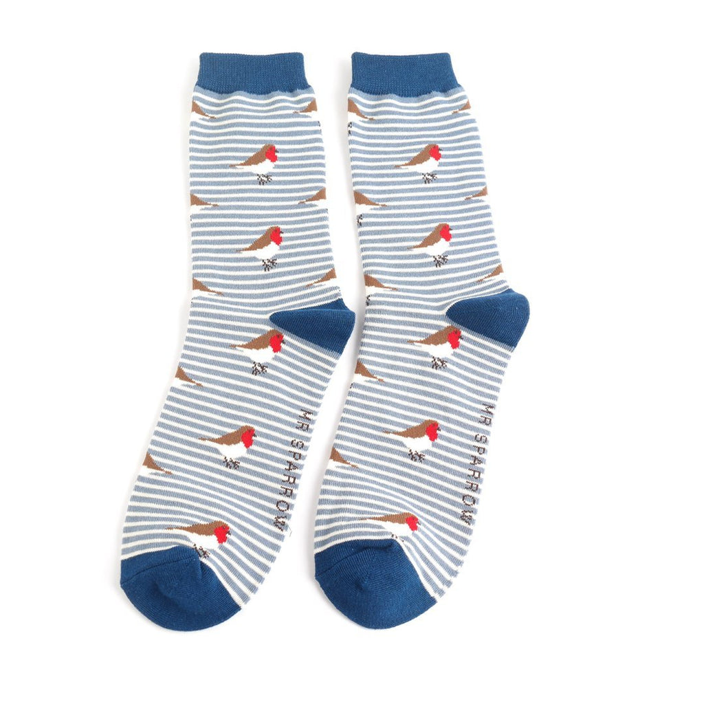 Mr Sparrow Robins on Stripes Socks - Simply Rye