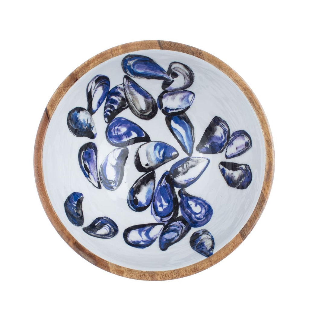 mango wood salad bowl with mussels design