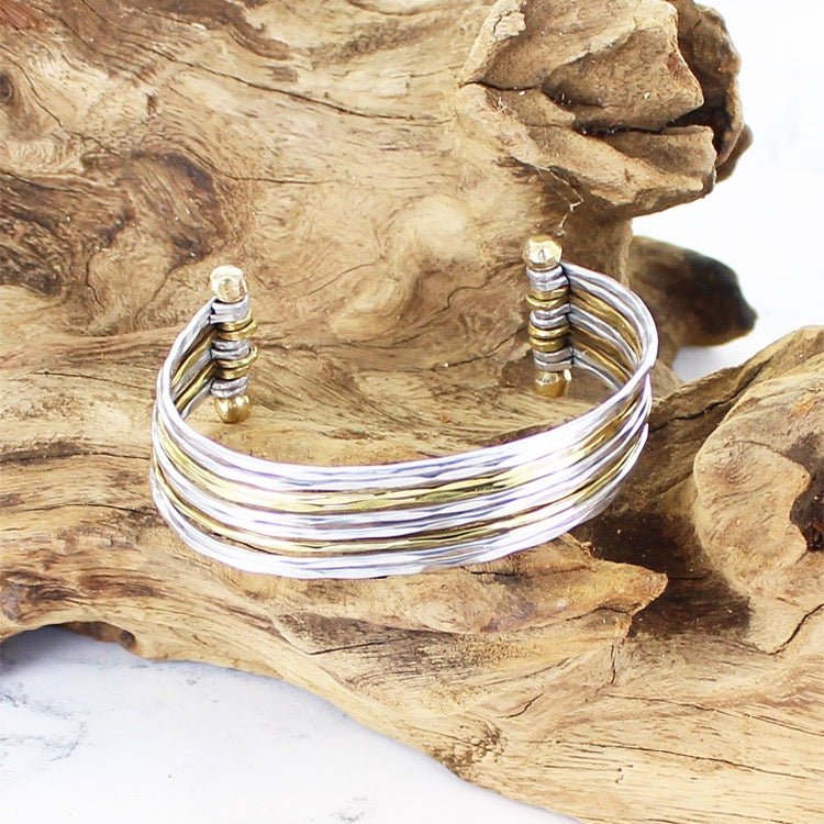 Narrow Mixed Metal Strand Cuff Bracelet - Simply Rye