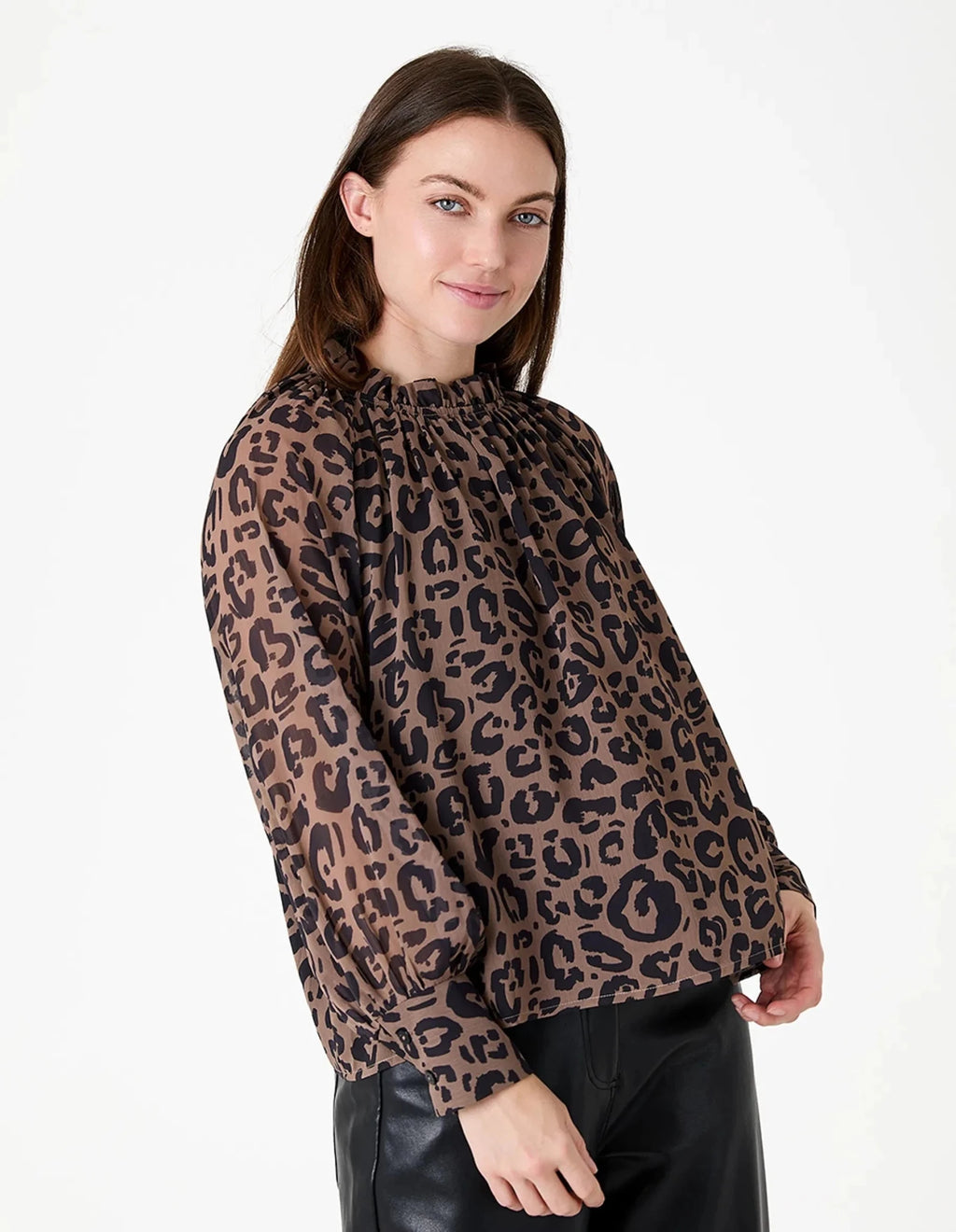 Painterly Leopard High Neck Blouse - Mink - Simply Rye