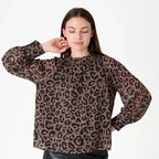 Painterly Leopard High Neck Blouse - Mink - Simply Rye