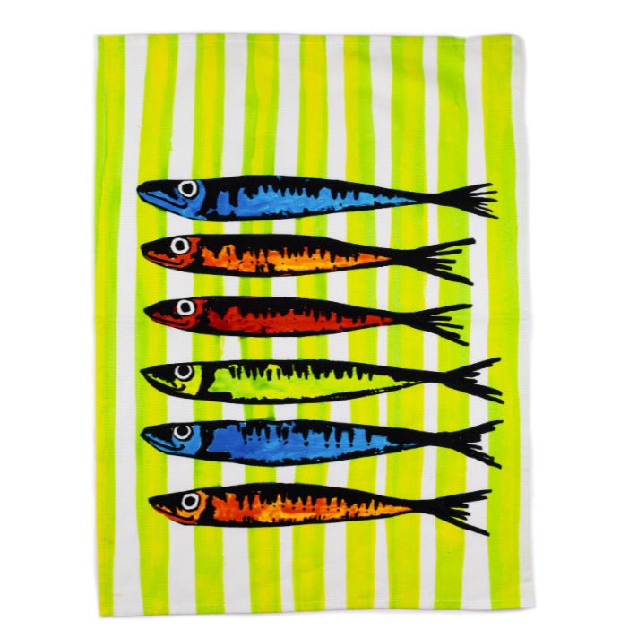 Rainbow Sardines Green Tea Towel - Simply Rye