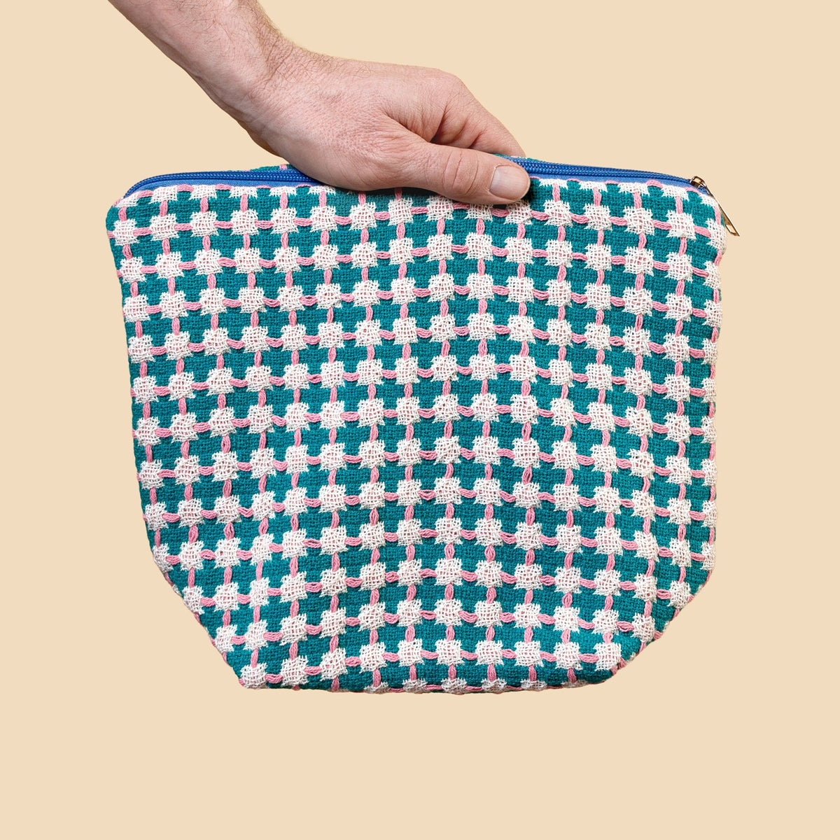 Recycled Cotton Wash Bag - Green & Pink - Simply Rye