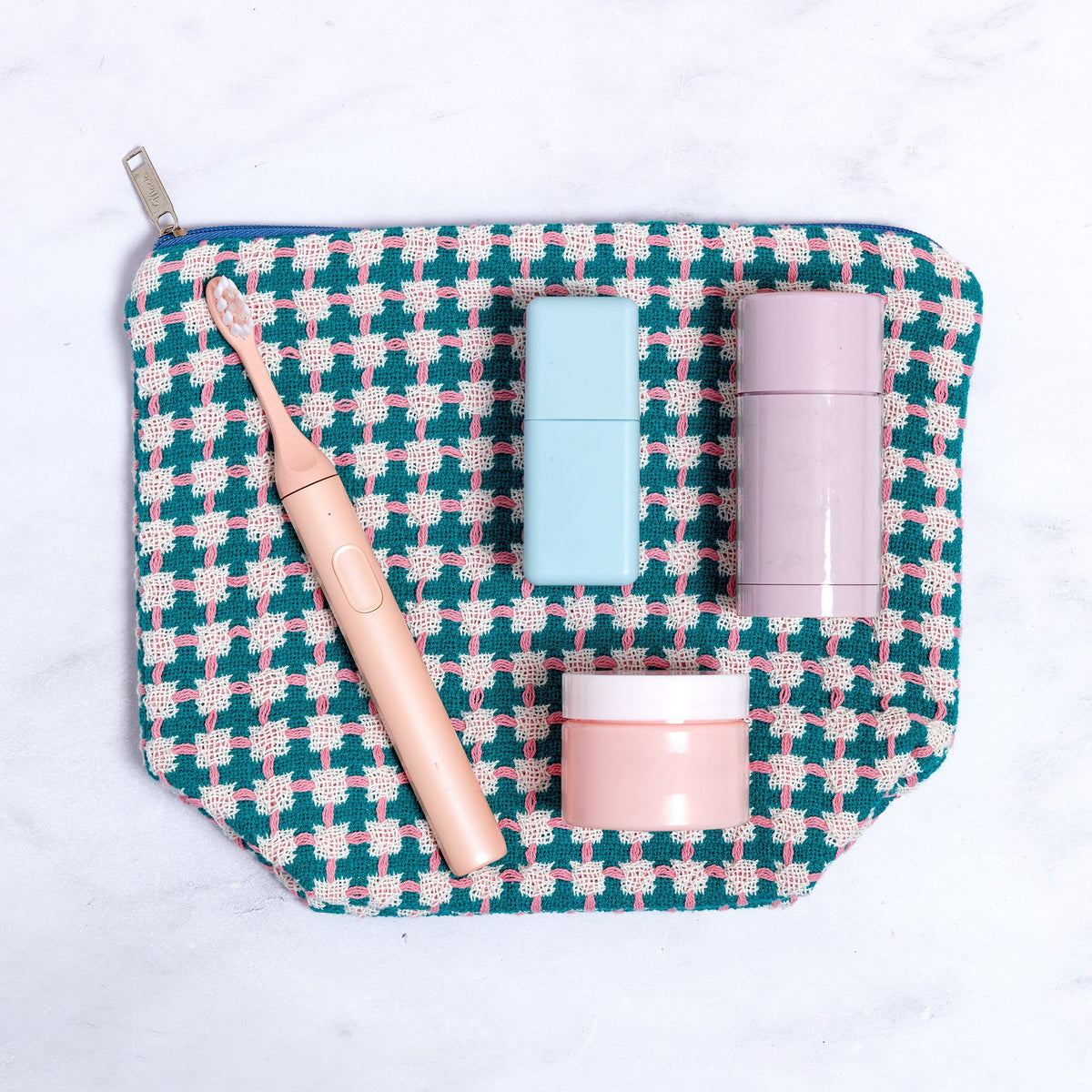 Recycled Cotton Wash Bag - Green & Pink - Simply Rye