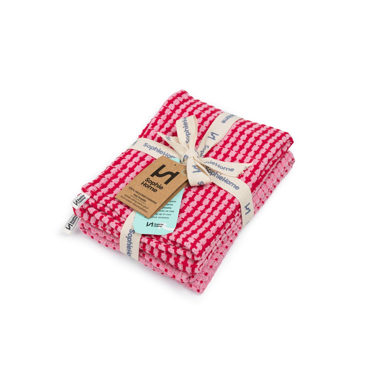 Recycled Woven Tea Towels (Pack of Two) - Pink & Red - Simply Rye
