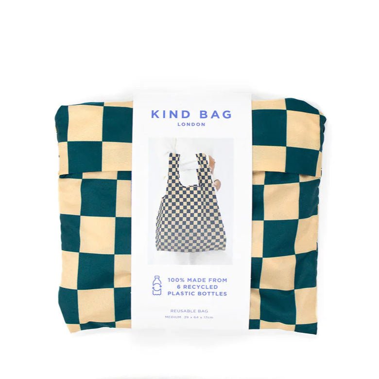 Reusable Bag - Checkerboard Teal/Beige - Simply Rye