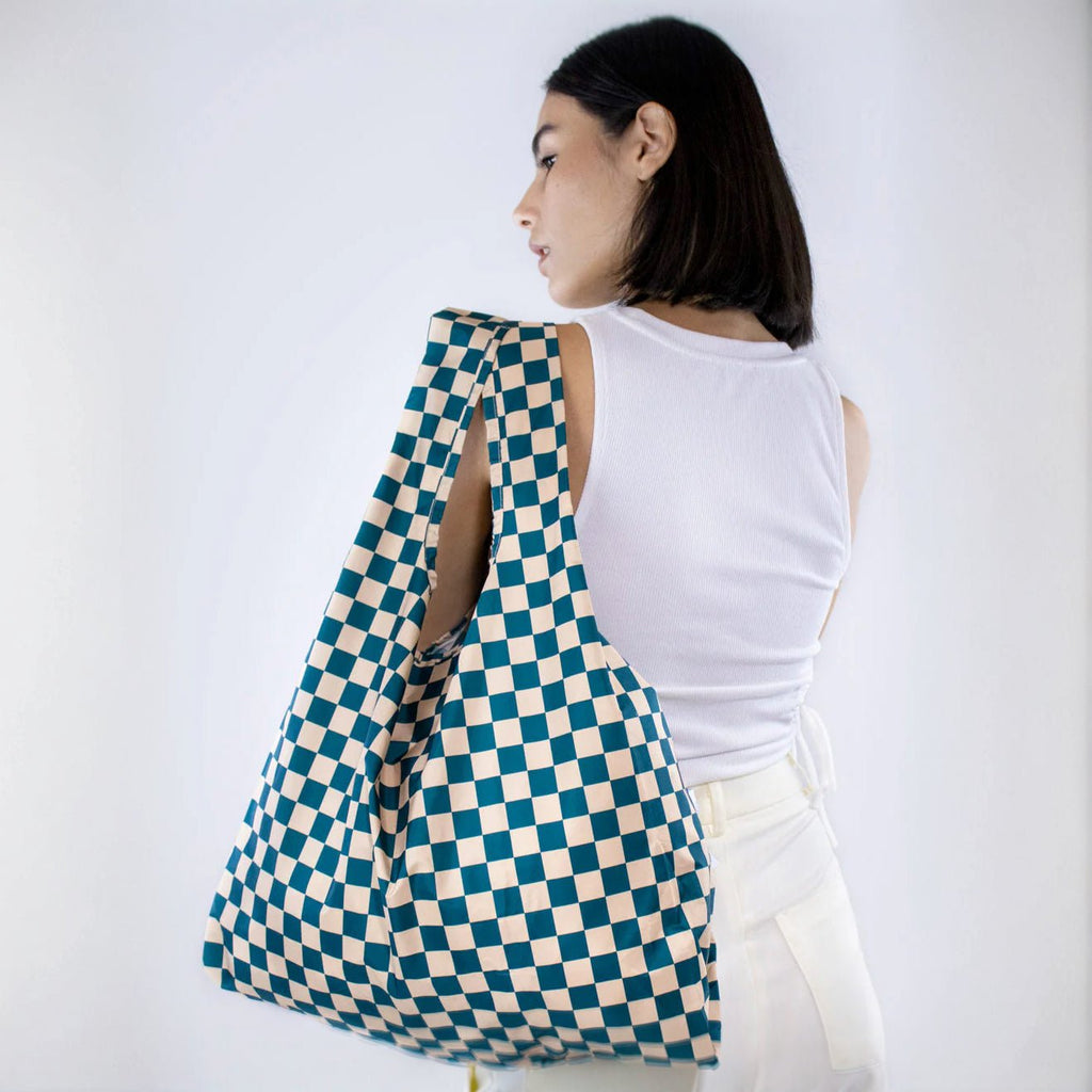 Reusable Bag - Checkerboard Teal/Beige - Simply Rye