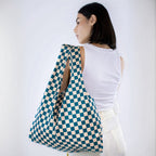 Reusable Bag - Checkerboard Teal/Beige - Simply Rye