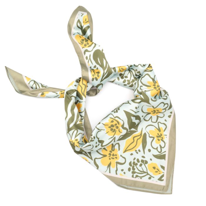 Satin Square Scarf - Green Doodle Flowers - Simply Rye