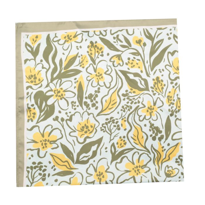 Satin Square Scarf - Green Doodle Flowers - Simply Rye