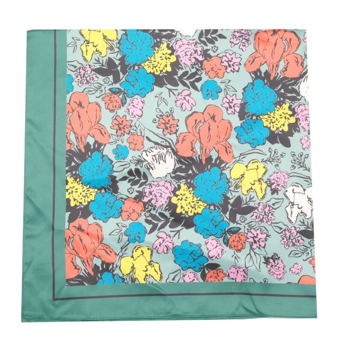 Satin Square Scarf - Green/Navy Floral - Simply Rye