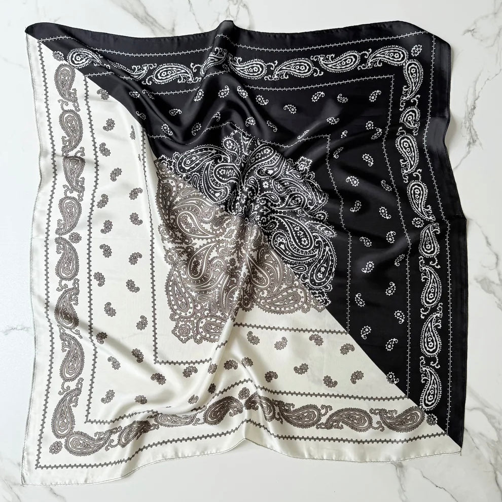 Satin Square Vilja Scarf - Black/White - Simply Rye