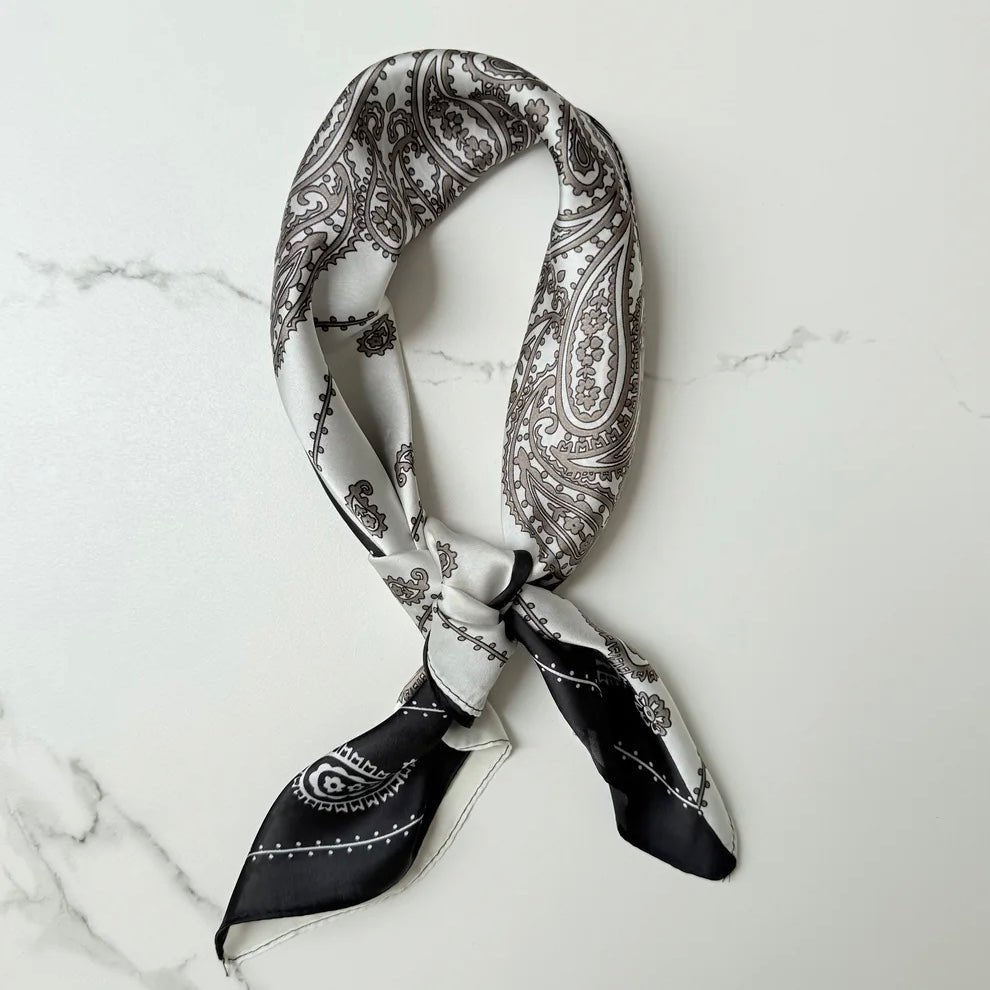 Satin Square Vilja Scarf - Black/White - Simply Rye