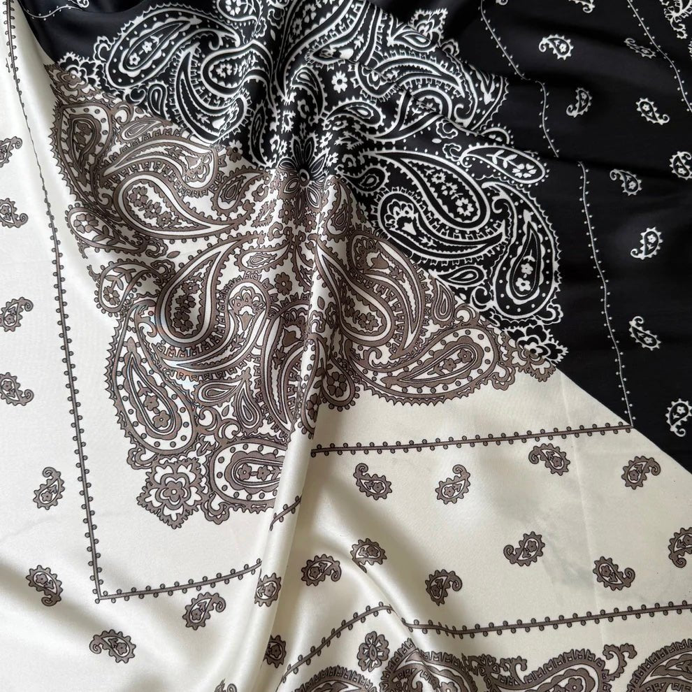 Satin Square Vilja Scarf - Black/White - Simply Rye