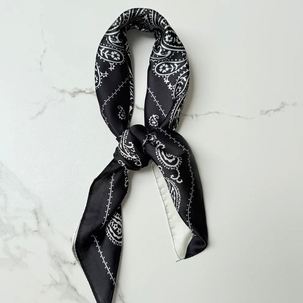 Satin Square Vilja Scarf - Black/White - Simply Rye