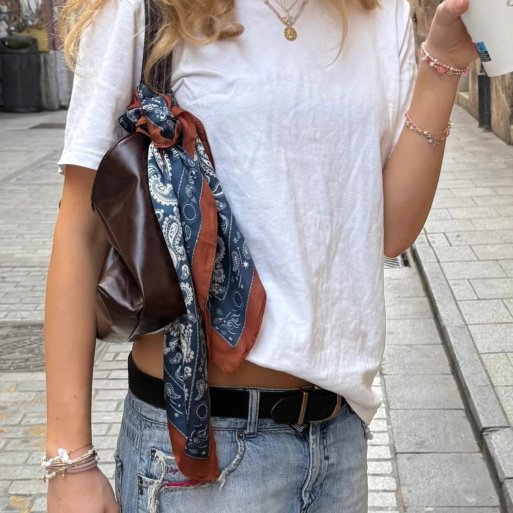 Satin Square Vilja Scarf - Blue Paisley - Simply Rye