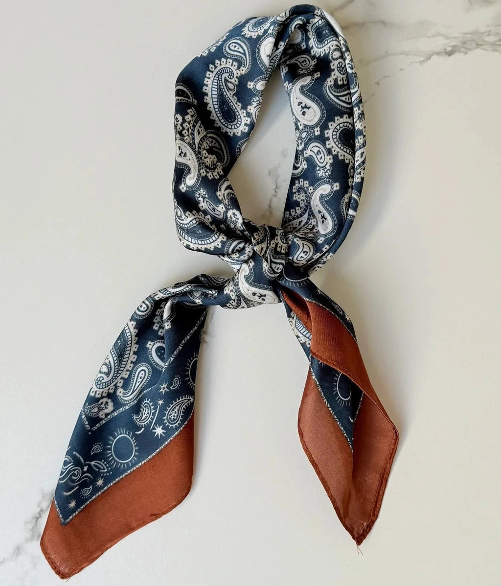 Satin Square Vilja Scarf - Blue Paisley - Simply Rye