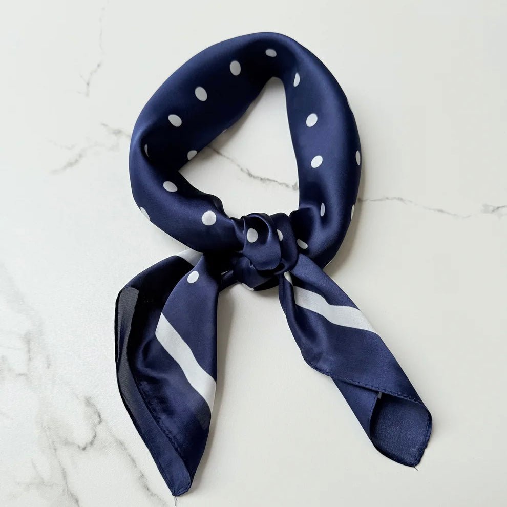 Satin Square Vilja Scarf - Navy Dots - Simply Rye
