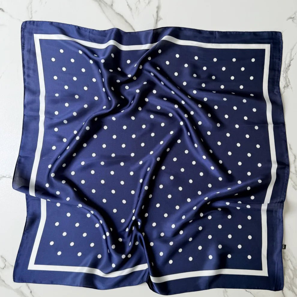 Satin Square Vilja Scarf - Navy Dots - Simply Rye