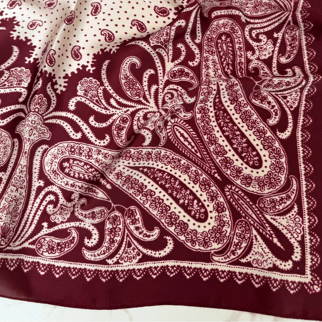 Satin Square Vilja Scarf - Paisley Bordeaux - Simply Rye