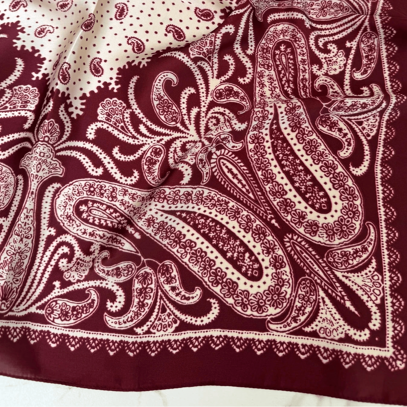 Satin Square Vilja Scarf - Paisley Bordeaux - Simply Rye