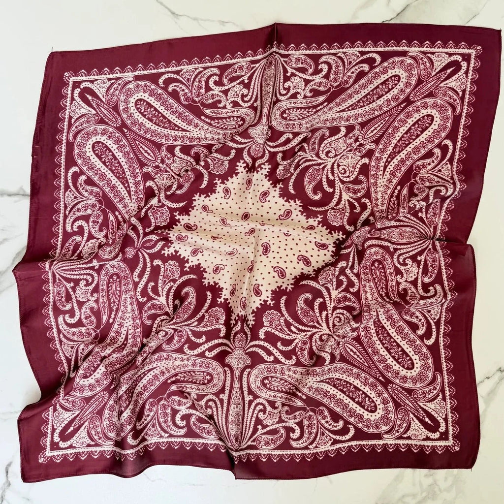 Satin Square Vilja Scarf - Paisley Bordeaux - Simply Rye