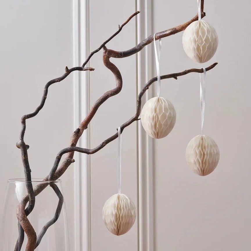 Set of 4 Hanging Paper Easter Eggs - Off White - Simply Rye