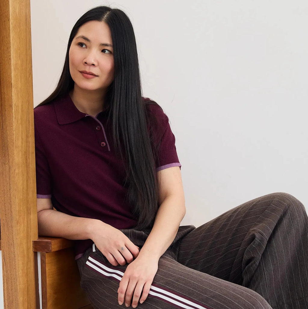 Short Sleeve Knitted Polo Shirt - Merlot - Simply Rye