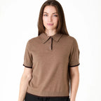 Short Sleeve Knitted Polo Shirt - Mink - Simply Rye