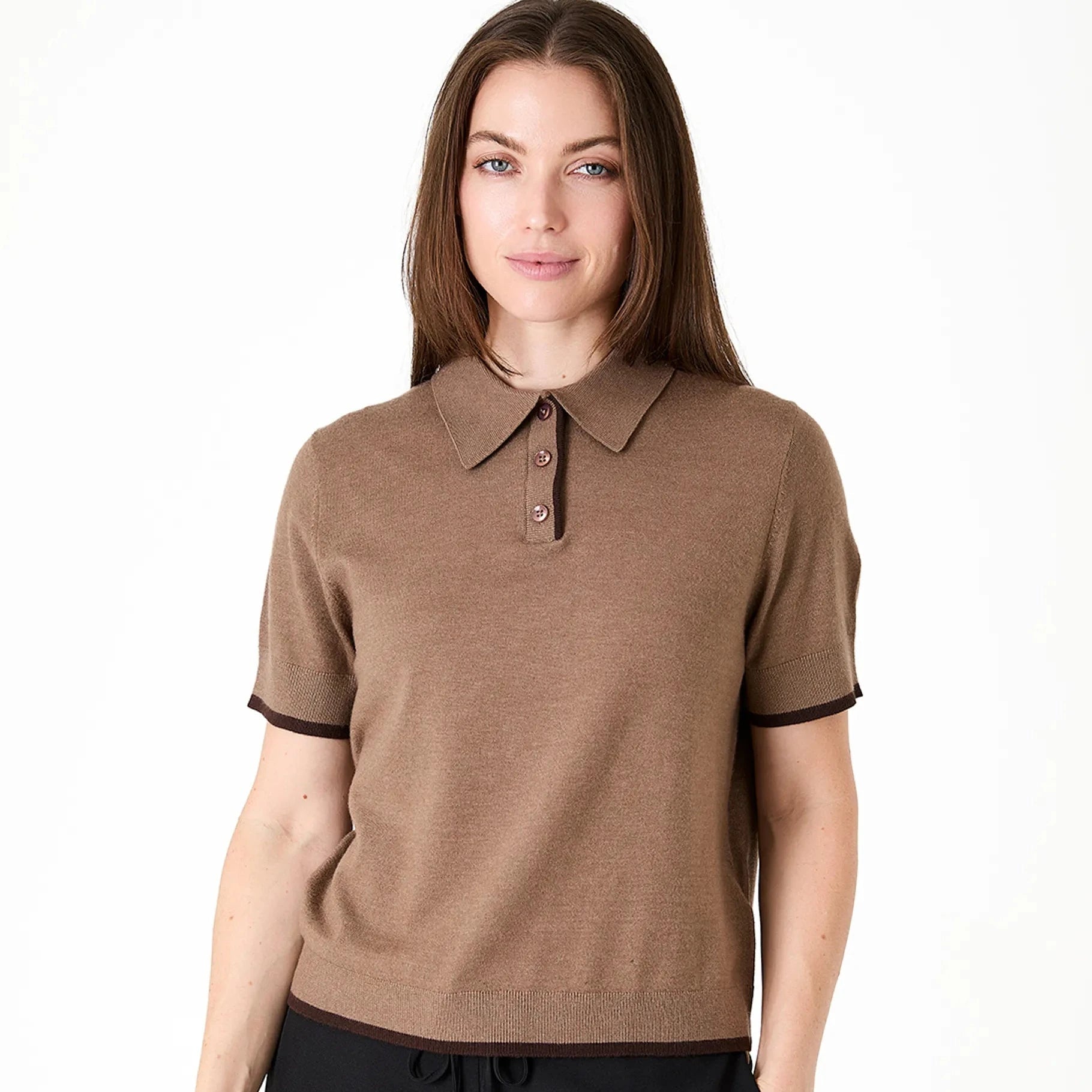 Short Sleeve Knitted Polo Shirt - Mink - Simply Rye