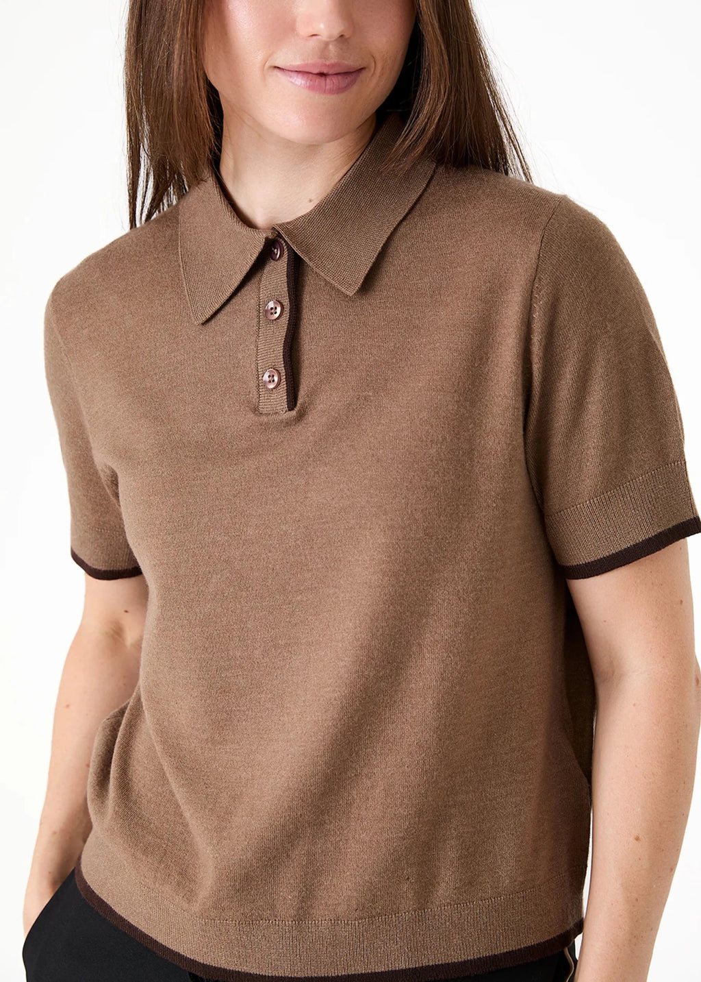 Short Sleeve Knitted Polo Shirt - Mink - Simply Rye