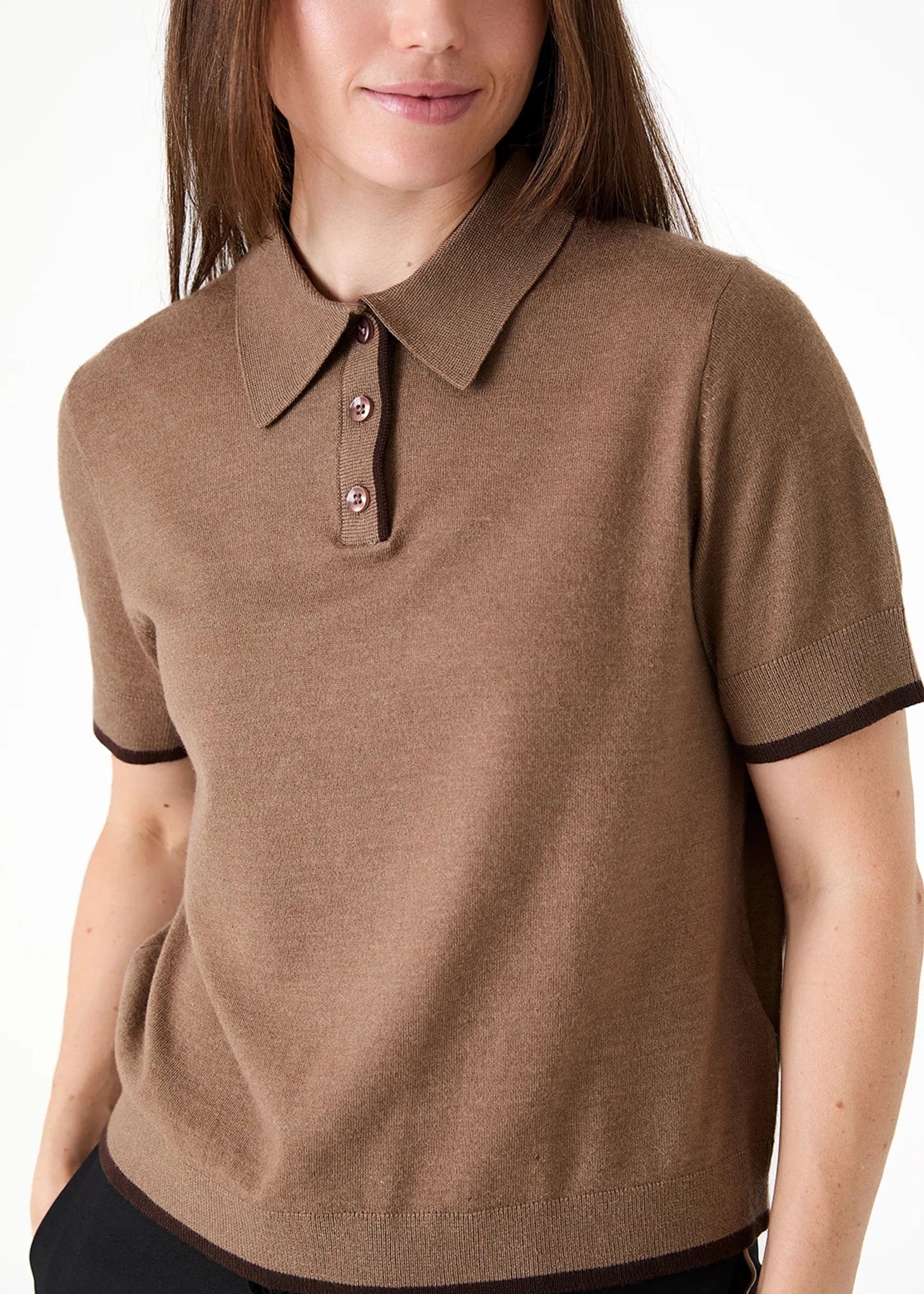 Short Sleeve Knitted Polo Shirt - Mink - Simply Rye