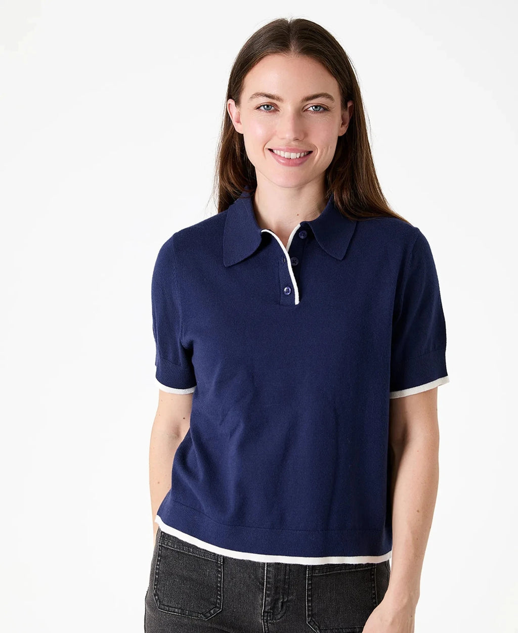 Short Sleeve Knitted Polo Shirt - Navy - Simply Rye