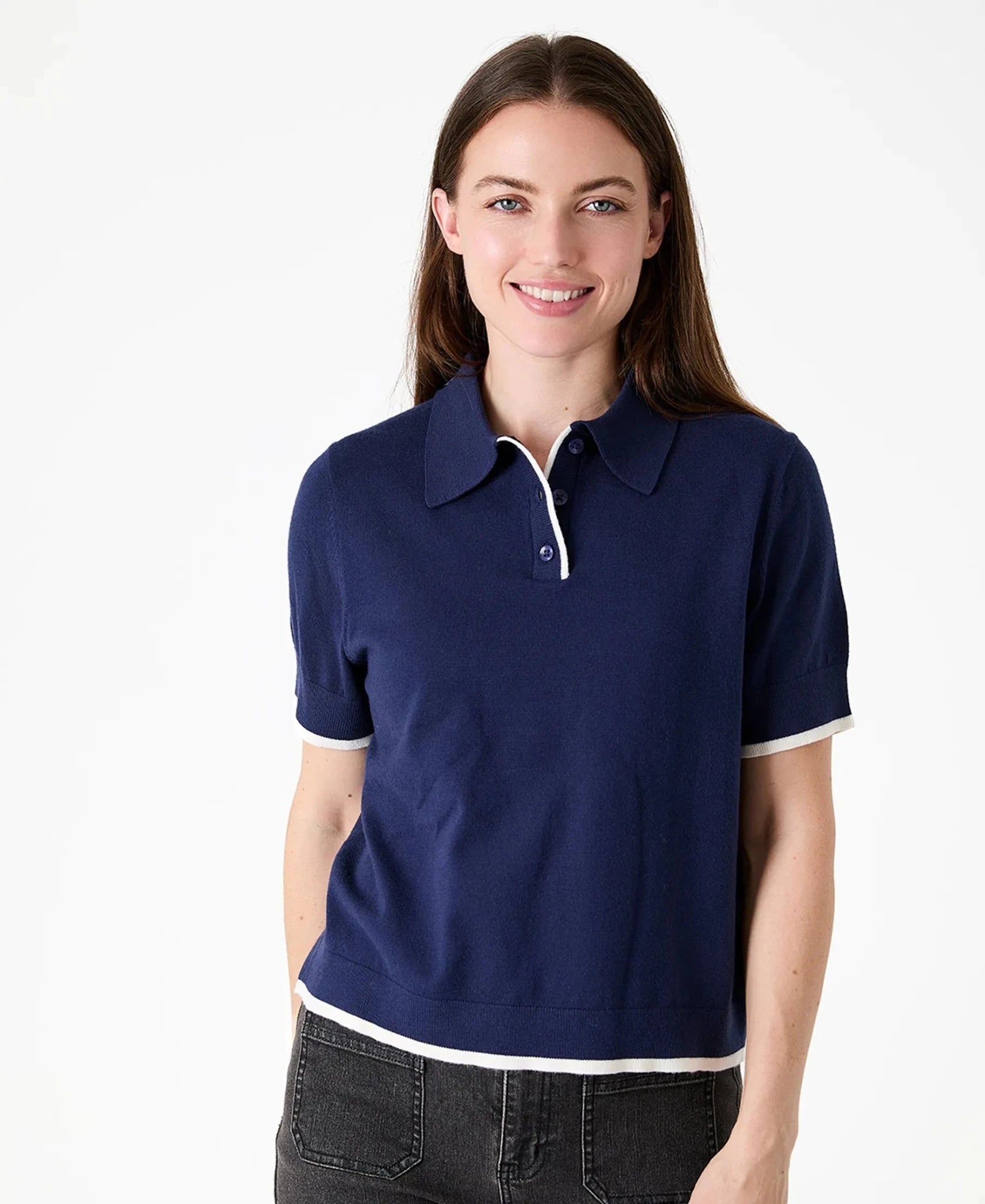 Short Sleeve Knitted Polo Shirt - Navy - Simply Rye