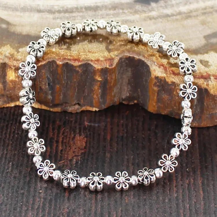 Silver Plated Elasticated Flower Charm Bracelet - Simply Rye